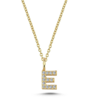 Bogstavvedhæng E m. 13 x 0,005 ct. W/SI 6,5 mm. - 14 kt. Guld fra Nuran