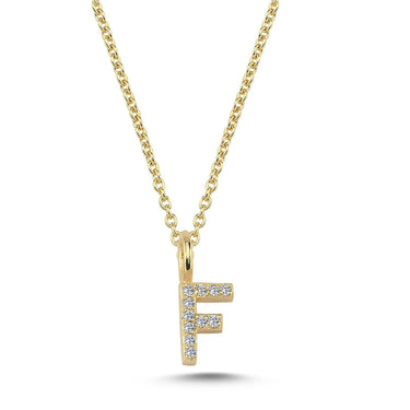 Bogstavvedhæng F m. 11 x 0,005 ct. W/SI 6,5 mm. - 14 kt. Guld fra Nuran