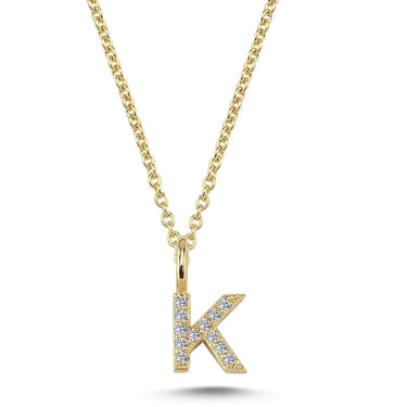 Bogstavvedhæng K m. 12 x 0,005 ct. W/SI 6,5 mm. - 14 kt. Guld fra Nuran