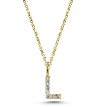 Bogstavvedhæng L m. 9 x 0,005 ct. W/SI 6,5 mm. - 14 kt. Guld fra Nuran
