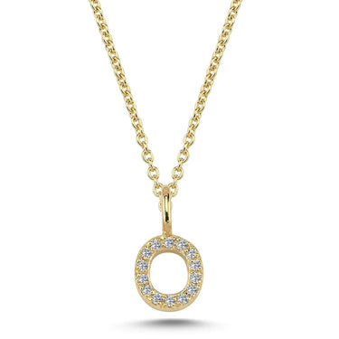 Bogstavvedhæng O m. 14 x 0,005 ct. W/SI 6,5 mm. - 14 kt. Guld fra Nuran