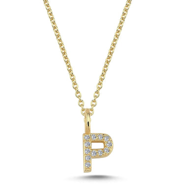 Bogstavvedhæng P m. 12 x 0,005 ct. W/SI 6,5 mm. - 14 kt. Guld fra Nuran