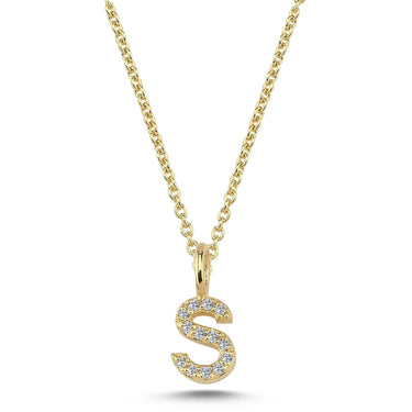 Bogstavvedhæng S m. 12 x 0,005 ct. W/SI 6,5 mm. - 14 kt. Guld fra Nuran