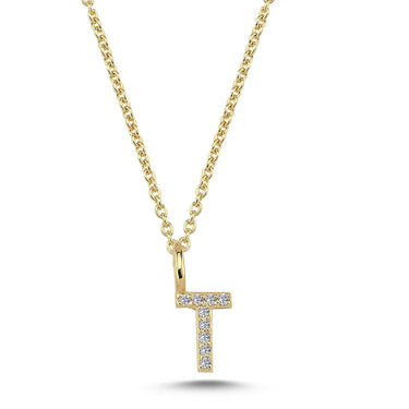 Bogstavvedhæng T m. 9 x 0,005 ct. W/SI 6,5 mm. - 14 kt. Guld fra Nuran