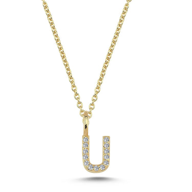 Bogstavvedhæng U m. 13 x 0,005 ct. W/SI 6,5 mm. - 14 kt. Guld fra Nuran
