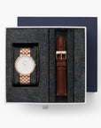 Infinity - BUNDLE White Dial Rose Gold | Rose Gold 5-Link / Brown Leather Straps