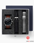 Pioneer - BUNDLE Black Dial Silver | Brown Leather / Black Leather / Silver Mesh Straps