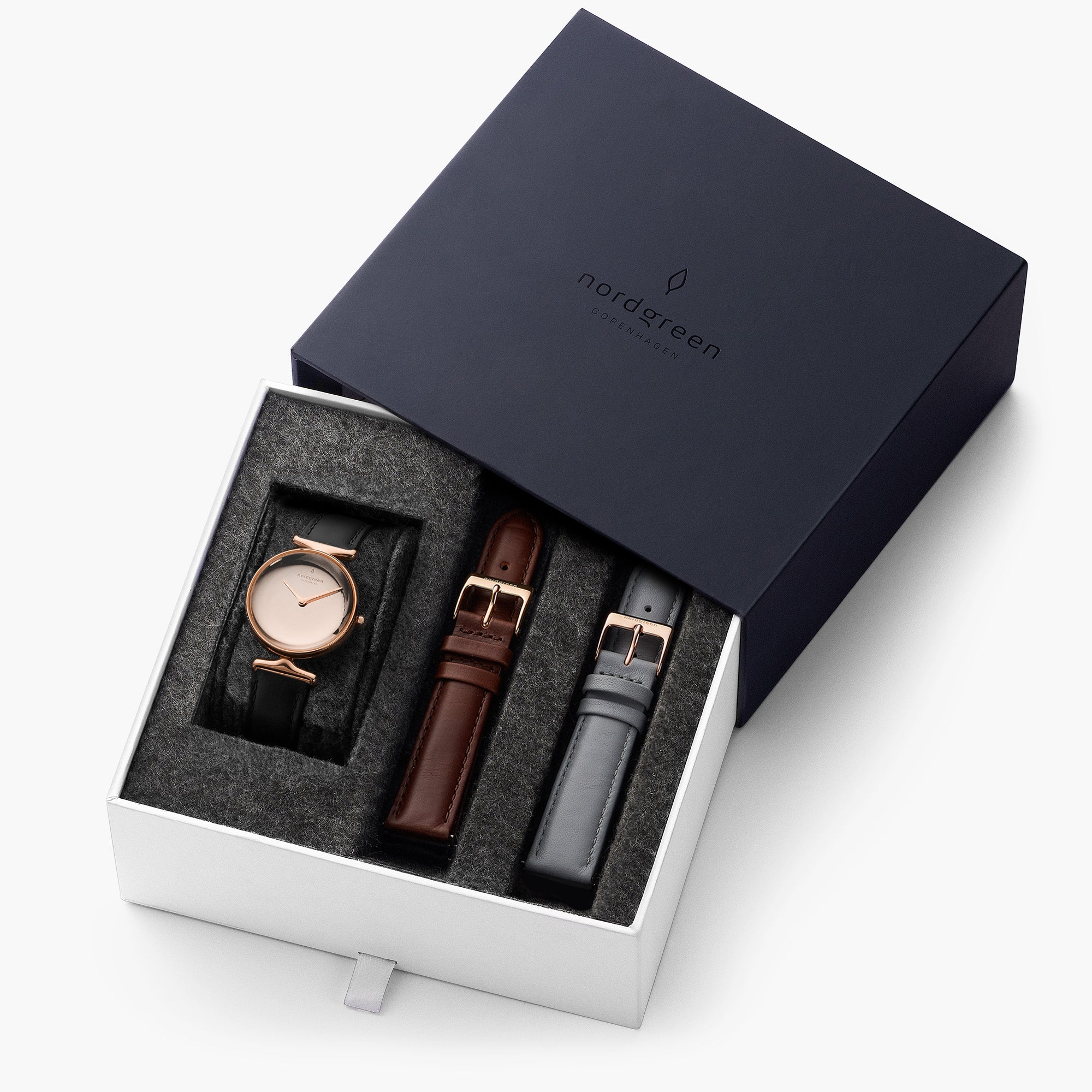 Unika - BUNDLE Polished Metal Dial Rose Gold | Black Leather / Brown Leather / Grey Leather Straps