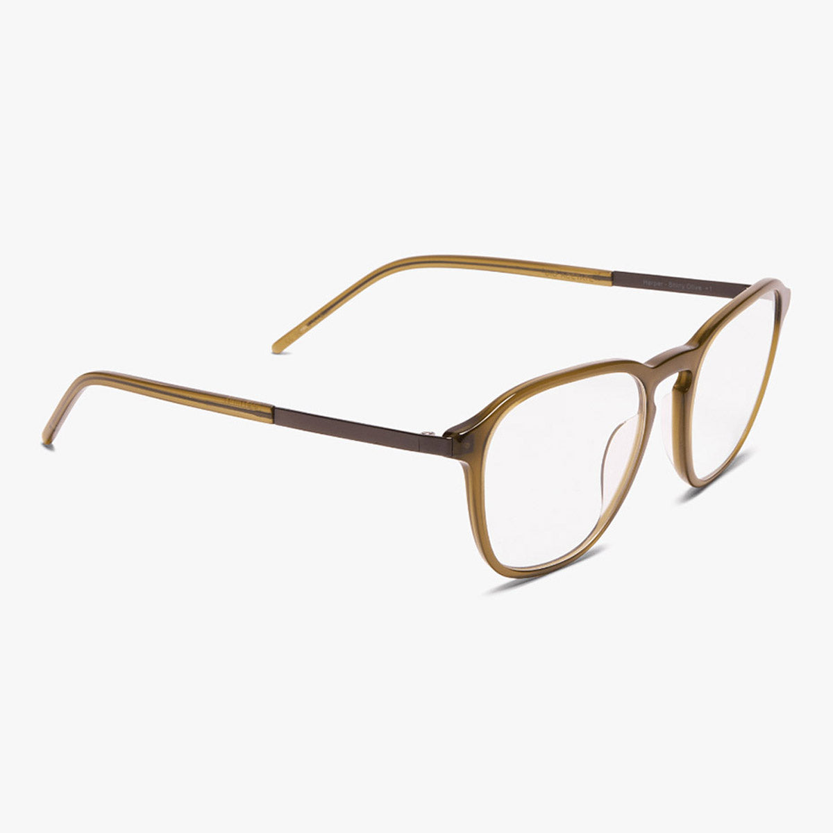 Luxreaders stylish Women's Rønne Shiny Olive Reading glasses. Made from Titanium in a Square shape.