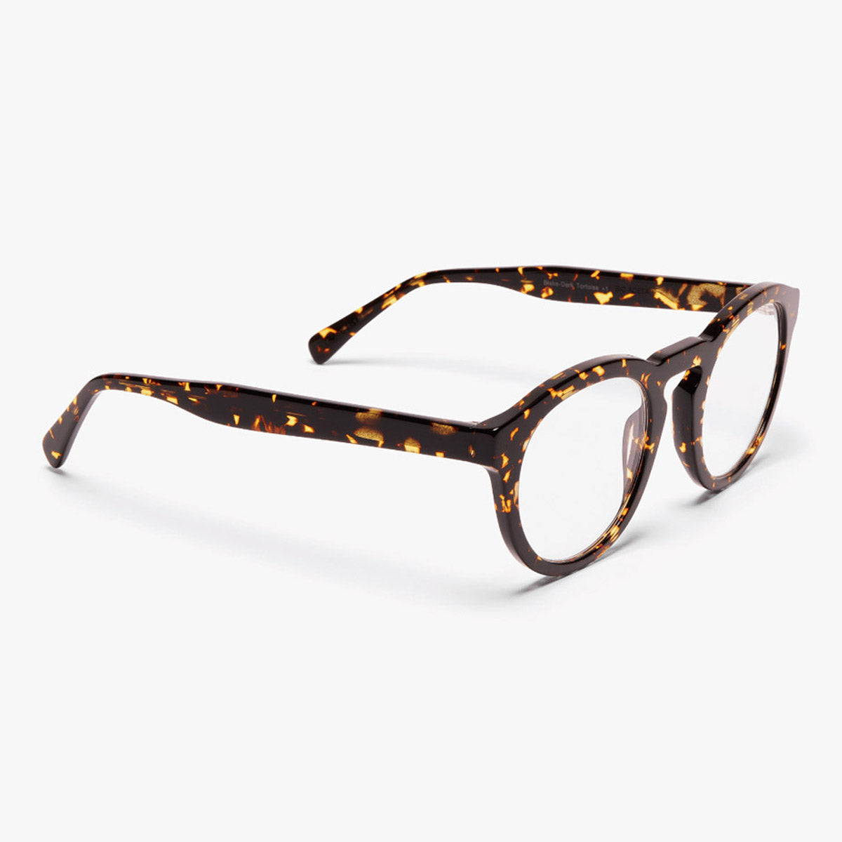 Luxreaders stylish Gråsten Dark Turtle Reading glasses. Made from Bio-acetate in a Round shape.