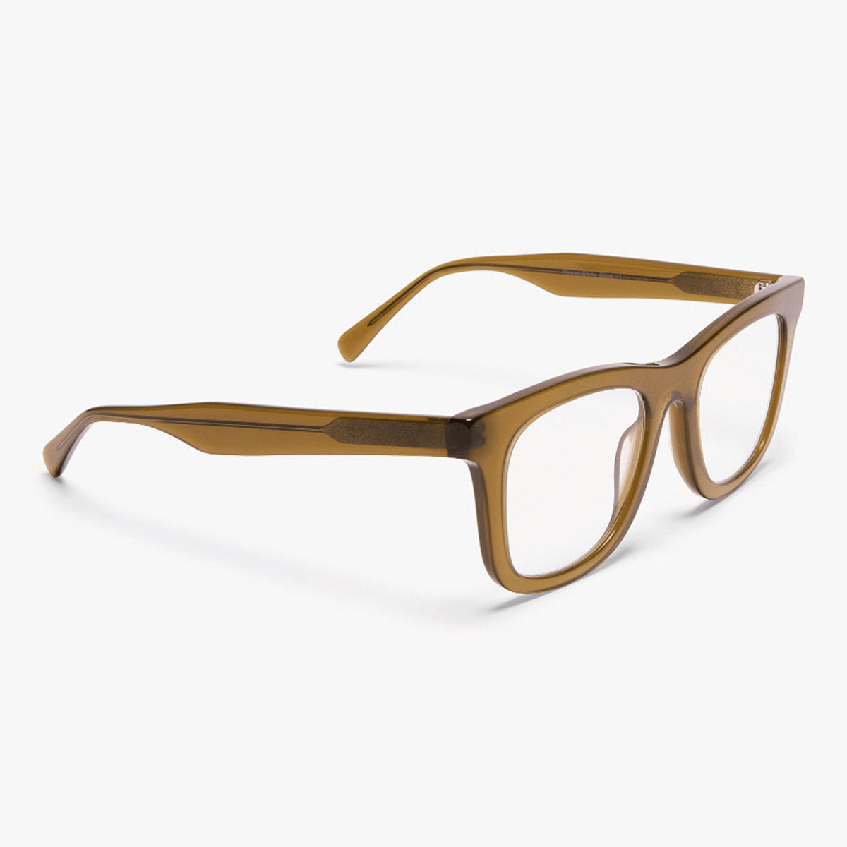 Luxreaders stylish Samsø Shiny Olive Reading glasses. Made from Bio-acetate in a Square shape.