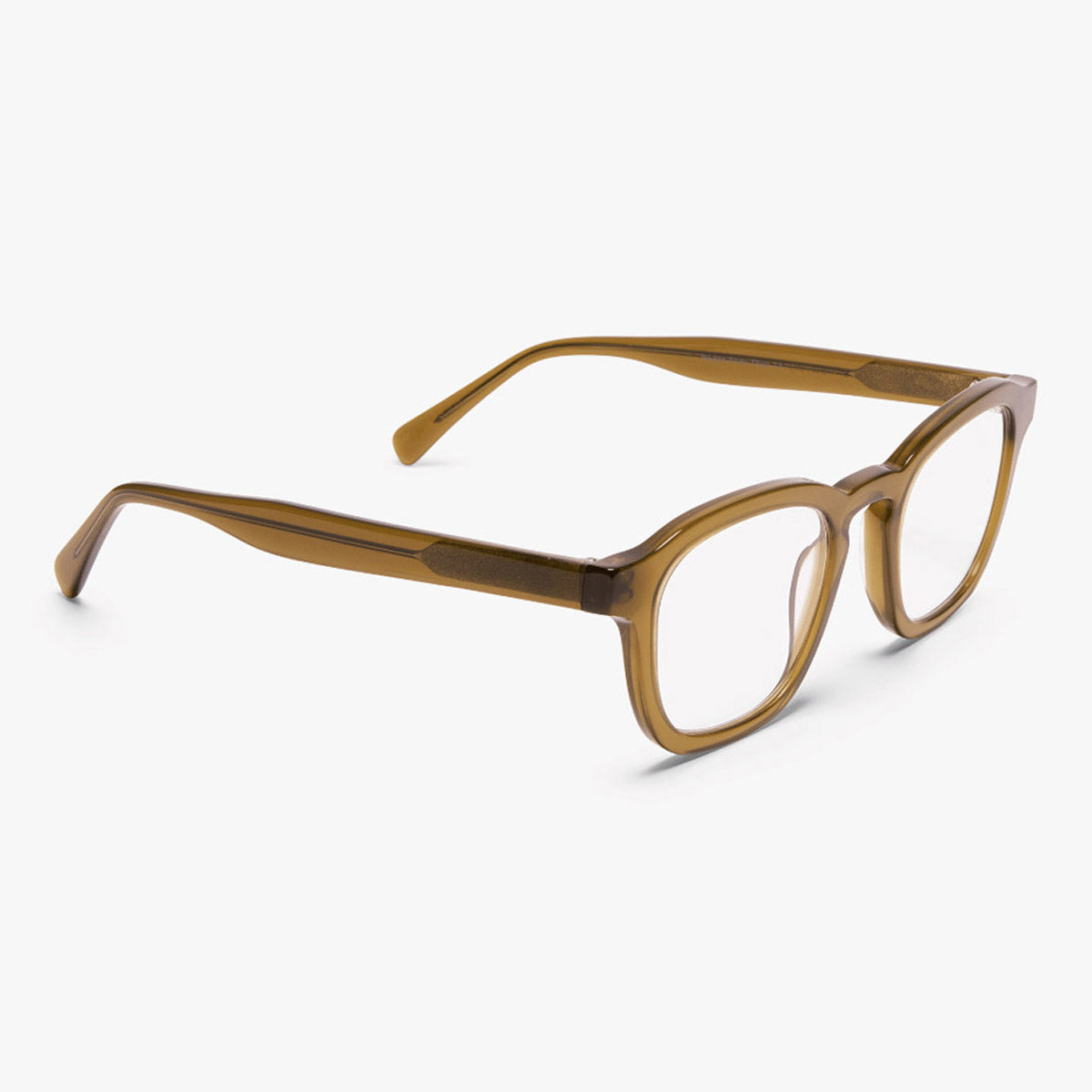 Luxreaders stylish Reykjavik Shiny Olive Reading glasses. Made from Bio-acetate in a Square shape.