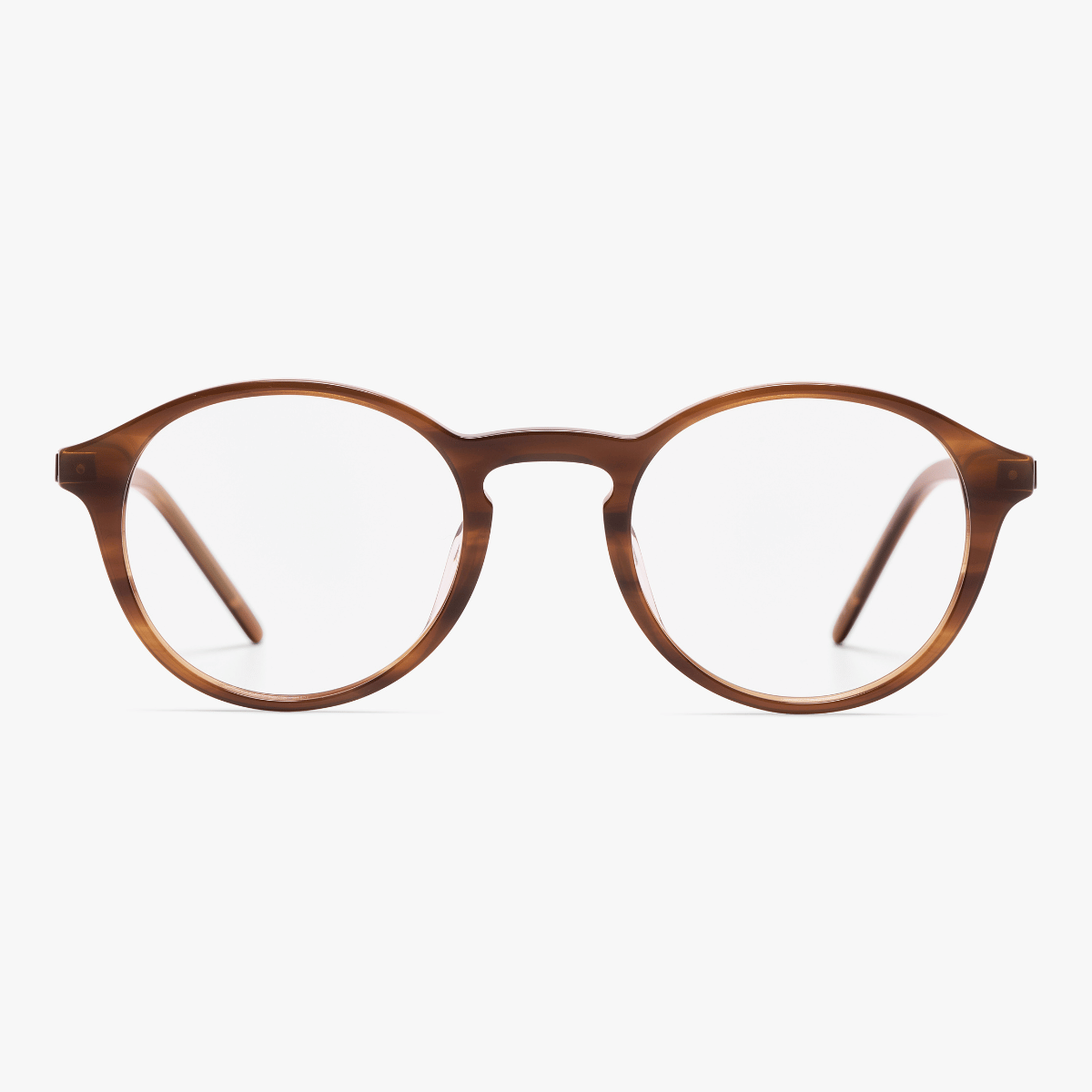 Luxreaders stylish Women's Ærø Pale Brown Reading glasses. Made from Titanium in a Round shape.