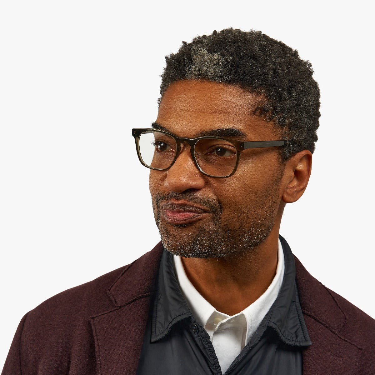 Luxreaders stylish Bornholm Shiny Olive Blue light glasses. Made from Acetate in a Square shape.