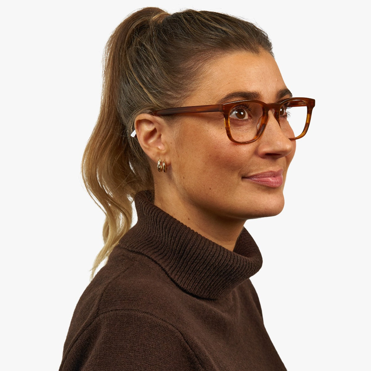 Luxreaders stylish Women's Bornholm Shiny Walnut Reading glasses. Made from Acetate in a Square shape.
