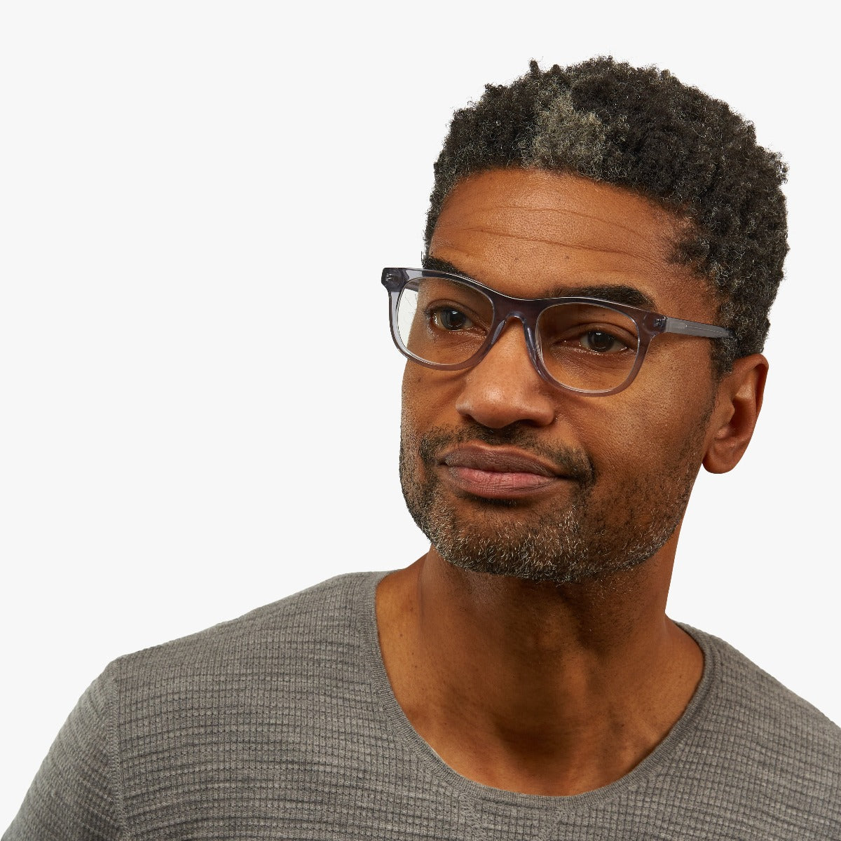 Luxreaders stylish Men's Malmö Crystal Grey Reading glasses. Made from Acetate in a Square shape.