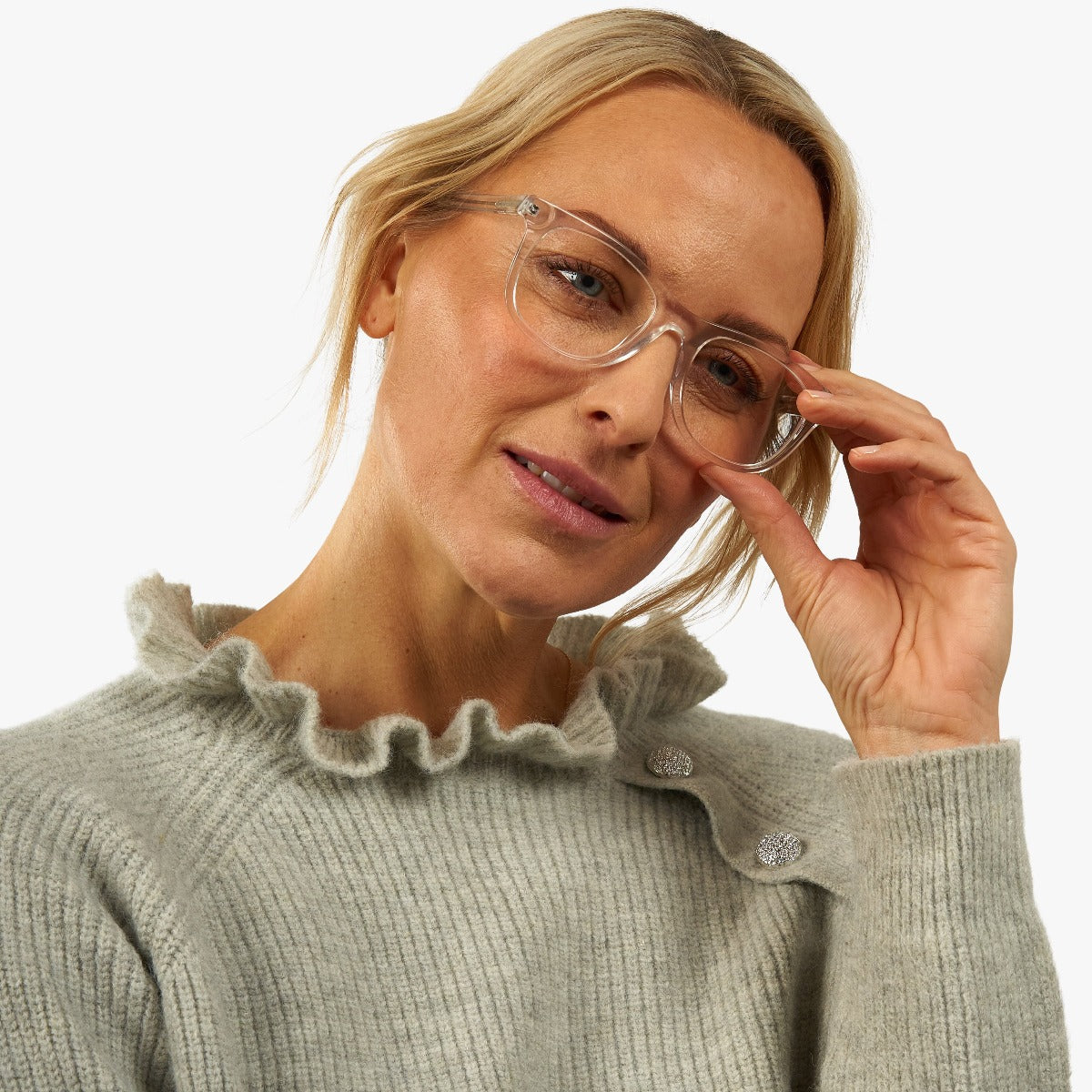 Luxreaders stylish Women's Malmö Crystal White Reading glasses. Made from Acetate in a Square shape.