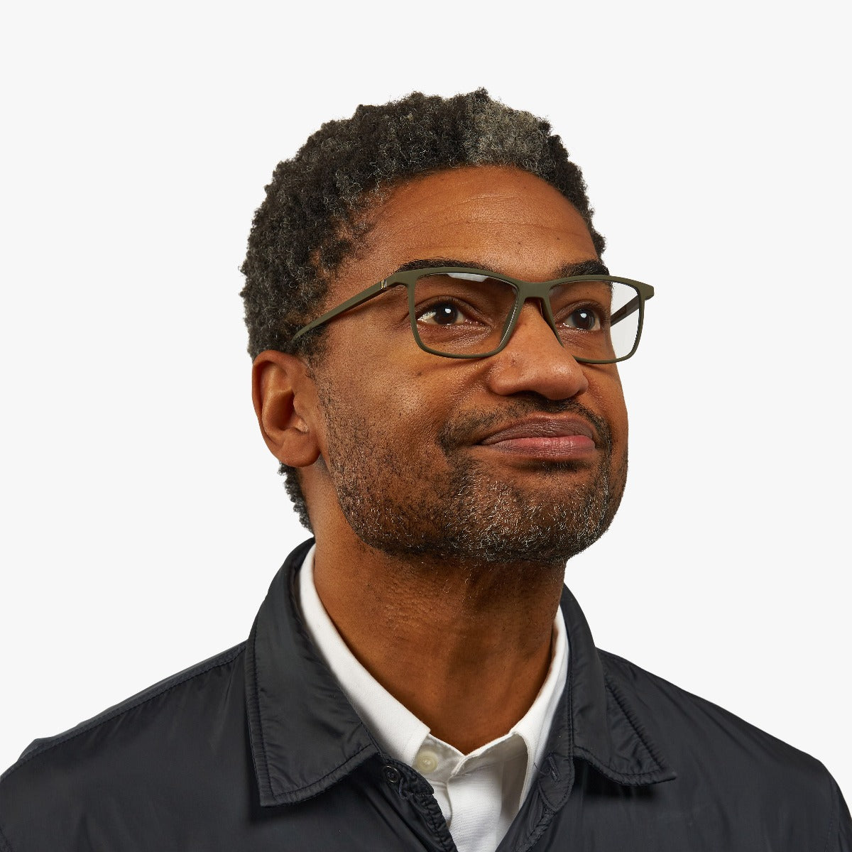 Luxreaders stylish Men's København Dark Army Reading glasses. Made from Rubber in a Square shape.