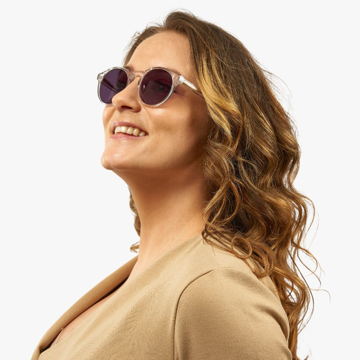 Luxreaders stylish Women's Trondheim Crystal White Sunglasses. Made from Acetate in a Round shape.