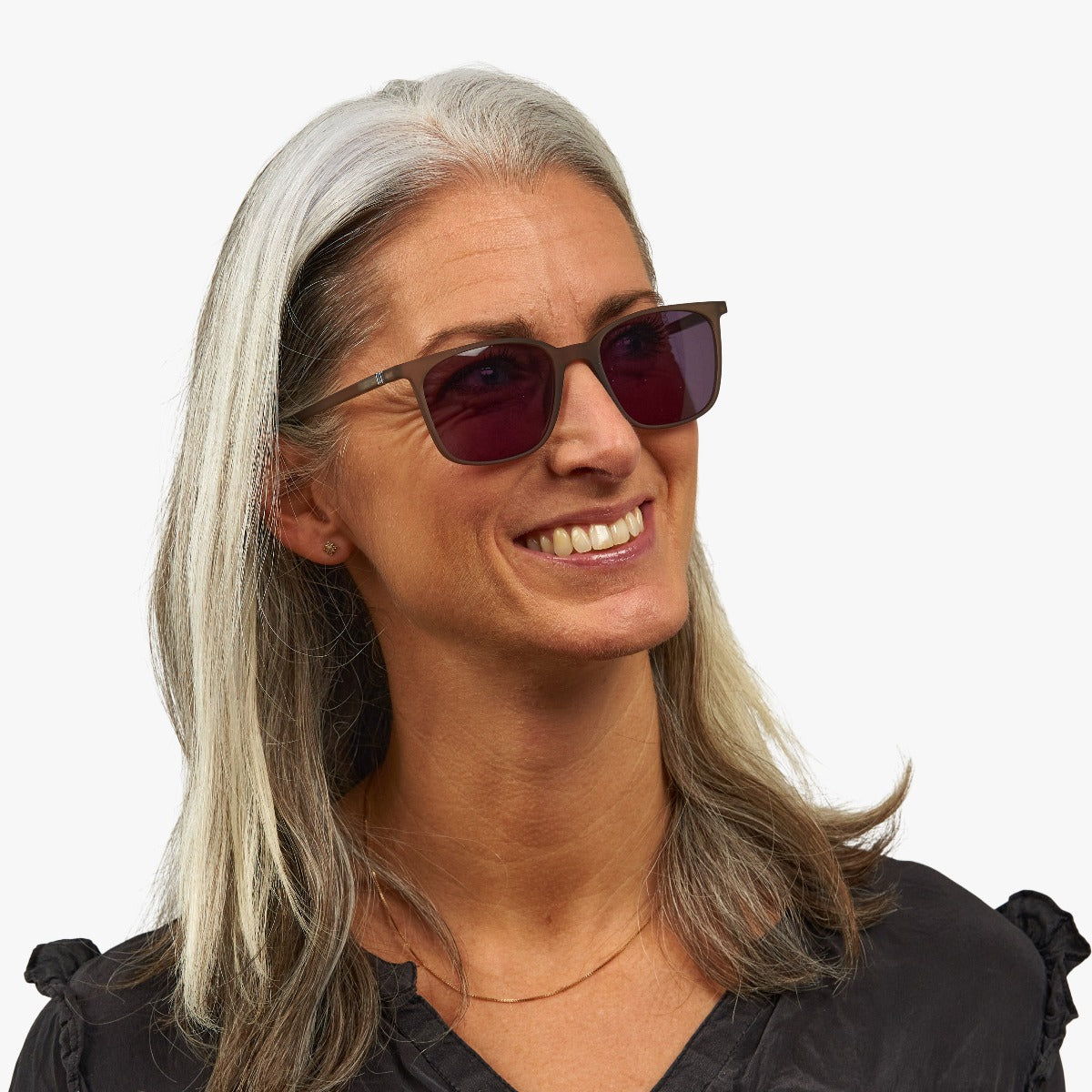Luxreaders stylish Women's Fyn Grey Sunglasses. Made from Rubber in a Square shape.