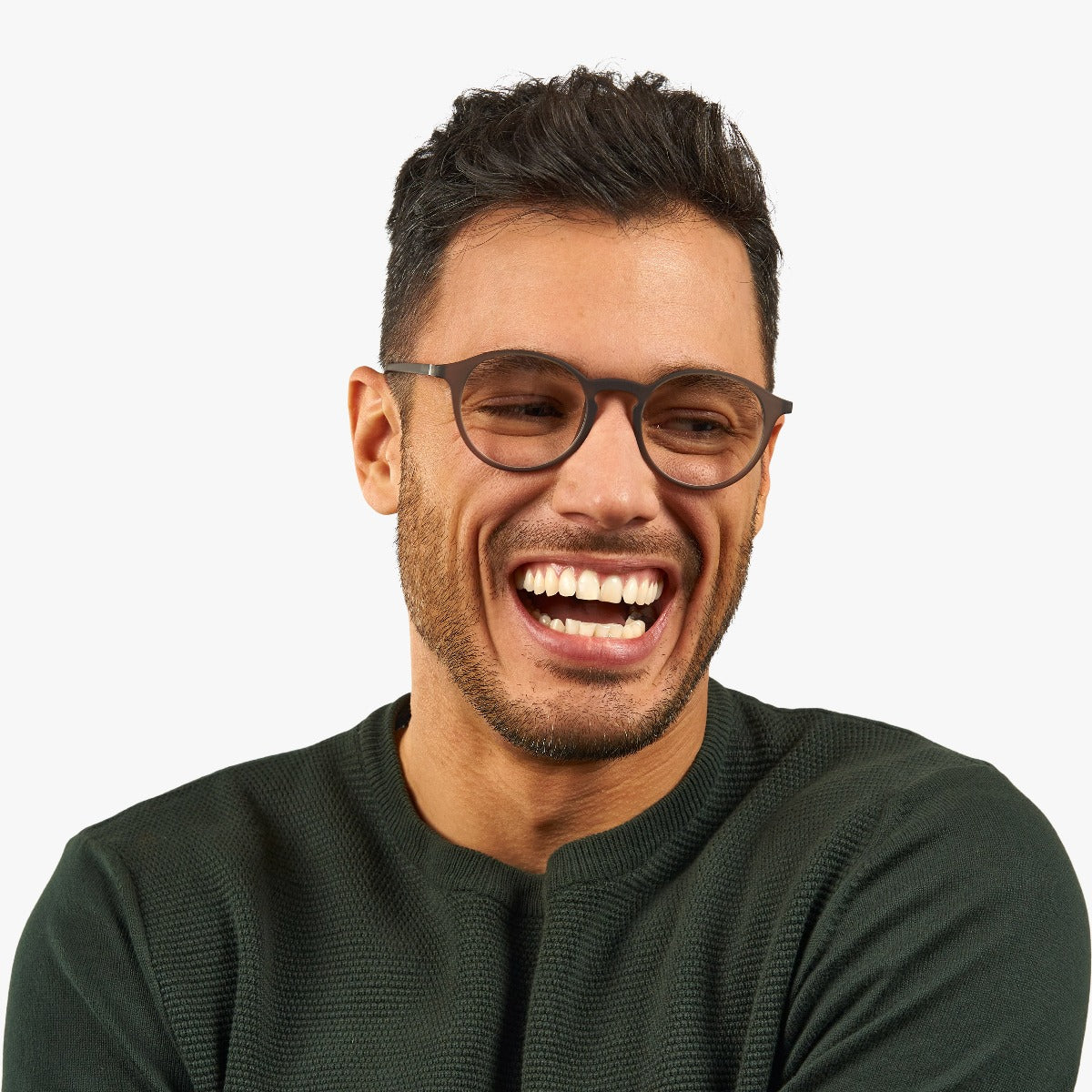 Luxreaders stylish Men's Læsø Grey Blue light glasses. Made from Rubber in a Round shape.