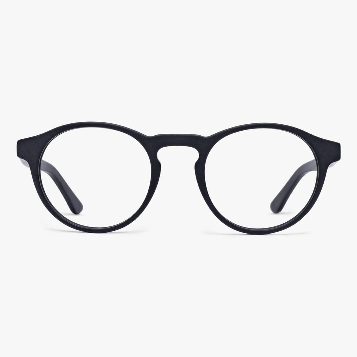 Luxreaders stylish Men's Trondheim Black Blue light glasses. Made from Acetate in a Round shape.