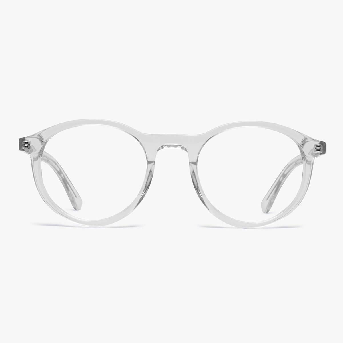 Luxreaders stylish Men's Løkken Crystal White Reading glasses. Made from Acetate in a Round shape.