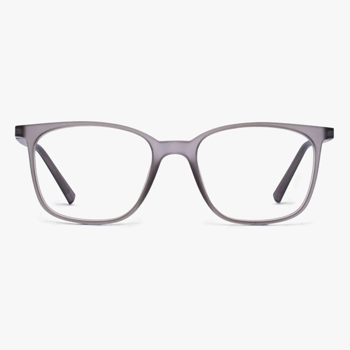 Luxreaders stylish Fyn Grey Blue light glasses. Made from Rubber in a Square shape.