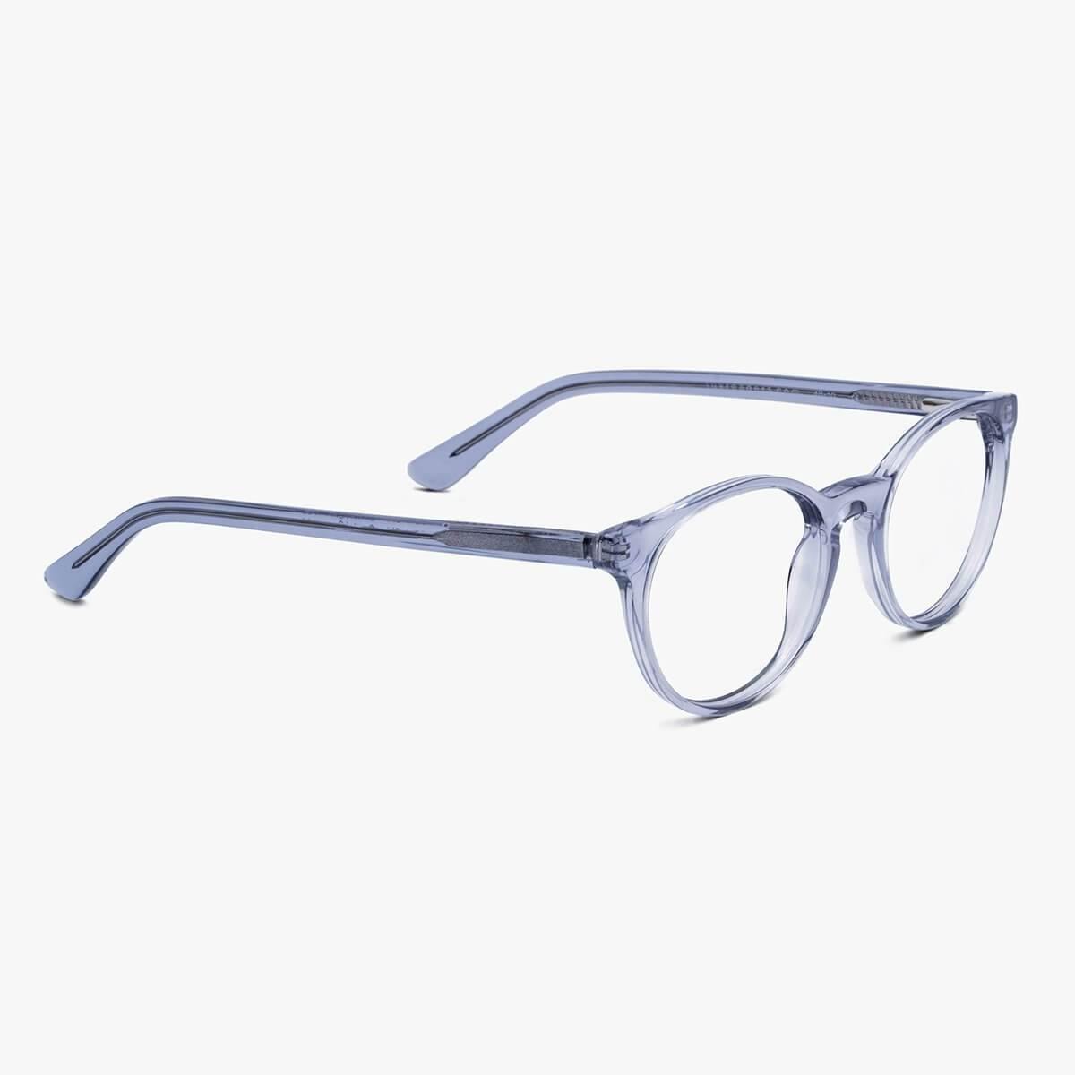 Luxreaders stylish Örebro Crystal Grey Blue light glasses. Made from Acetate in a Iconic shape.