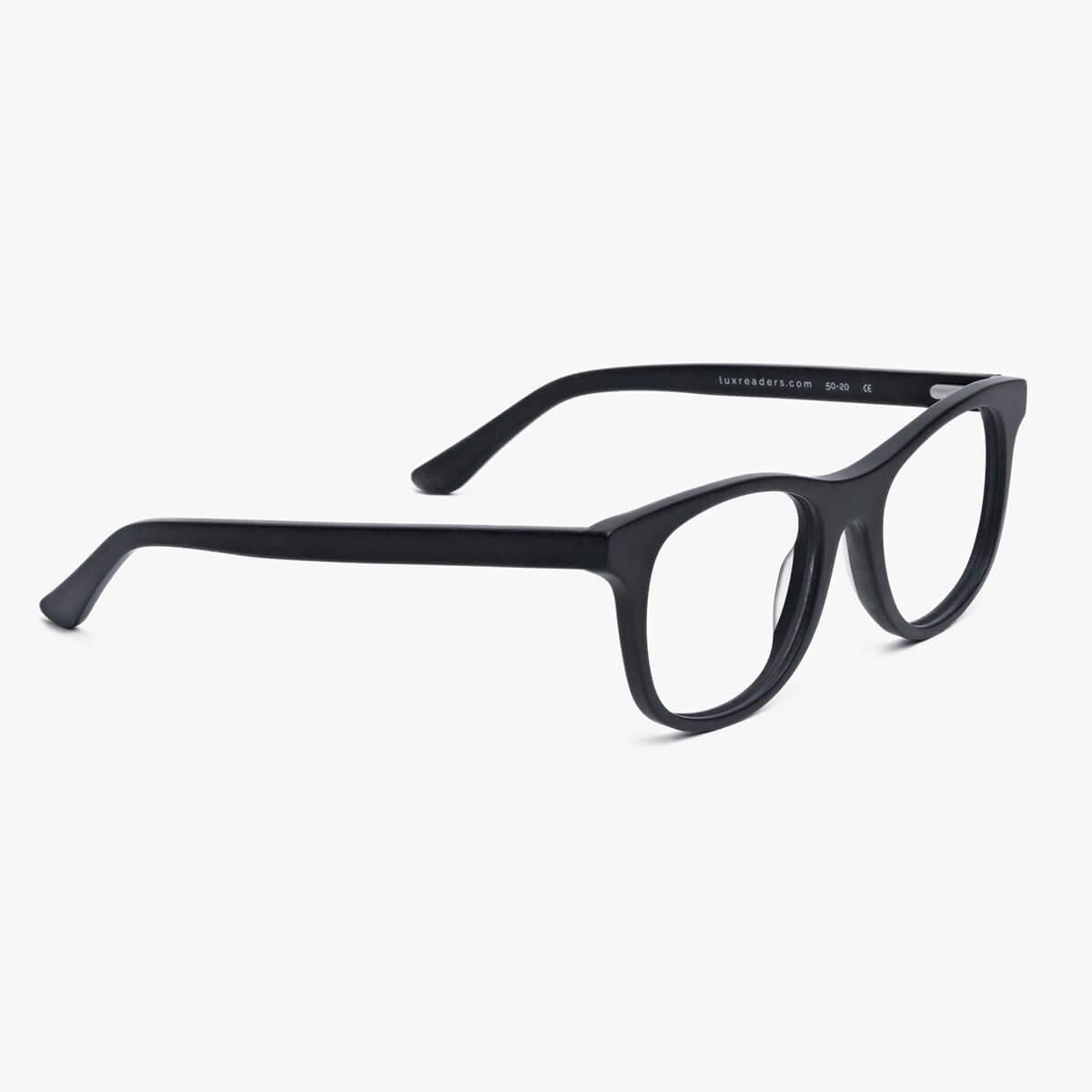 Luxreaders stylish Women's Malmö Black Reading glasses. Made from Acetate in a Square shape.