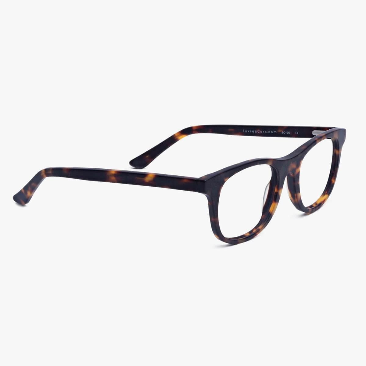 Luxreaders stylish Malmö Dark Turtle Blue light glasses. Made from Acetate in a Square shape.
