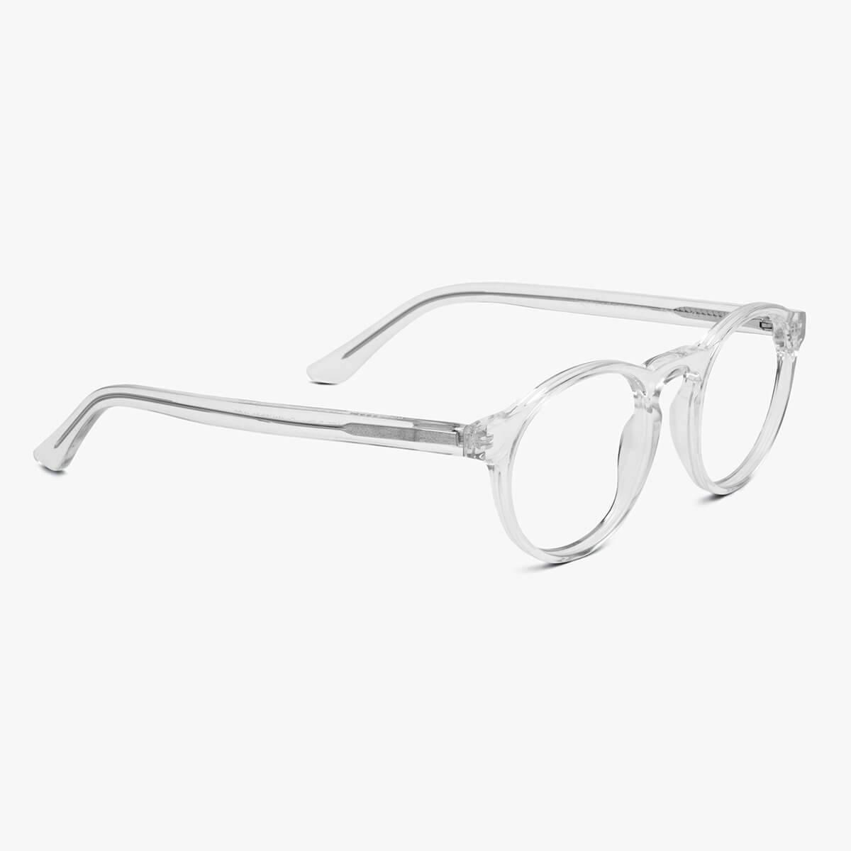 Luxreaders stylish Trondheim Crystal White Blue light glasses. Made from Acetate in a Round shape.