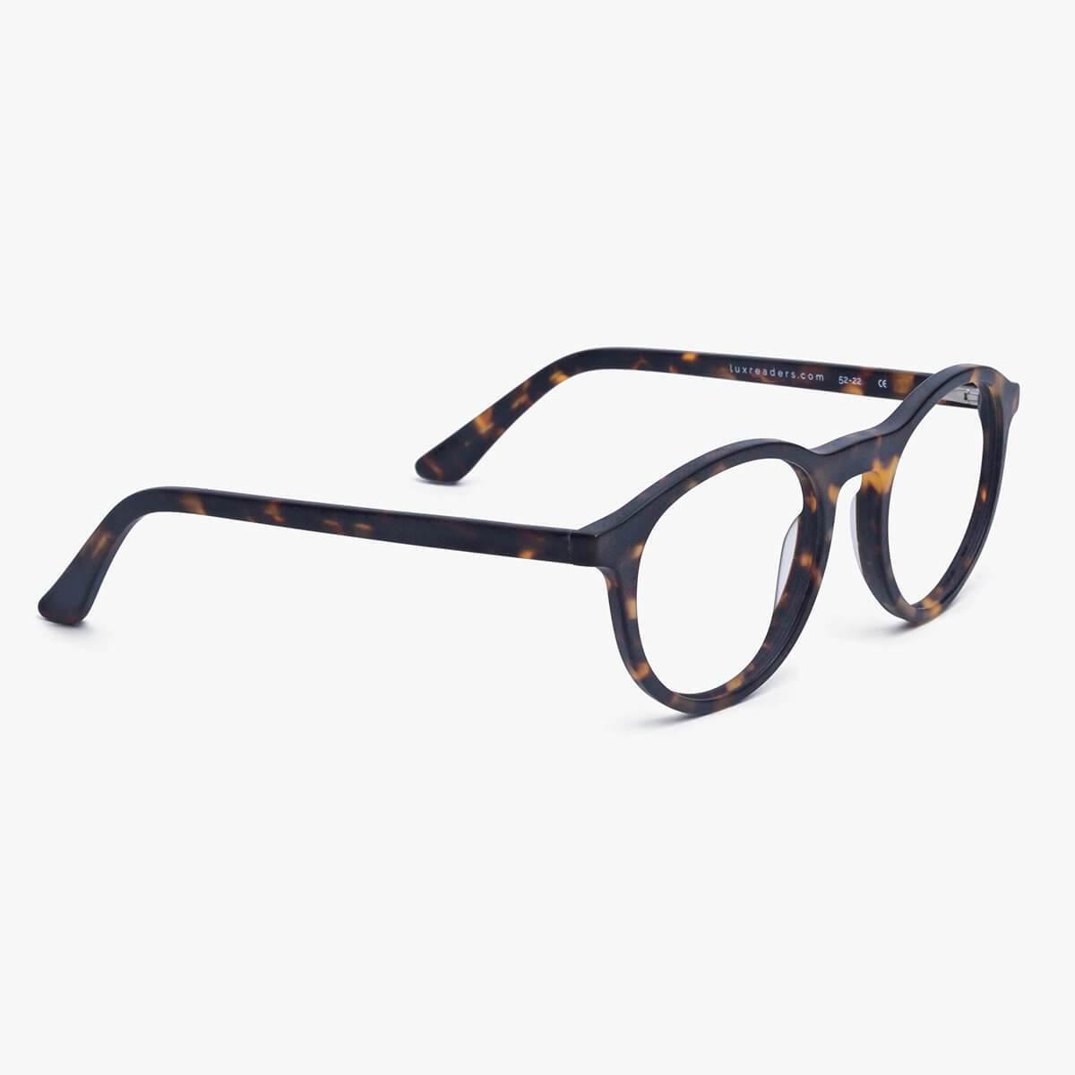 Luxreaders stylish Men's Løkken Dark Turtle Reading glasses. Made from Acetate in a Round shape.