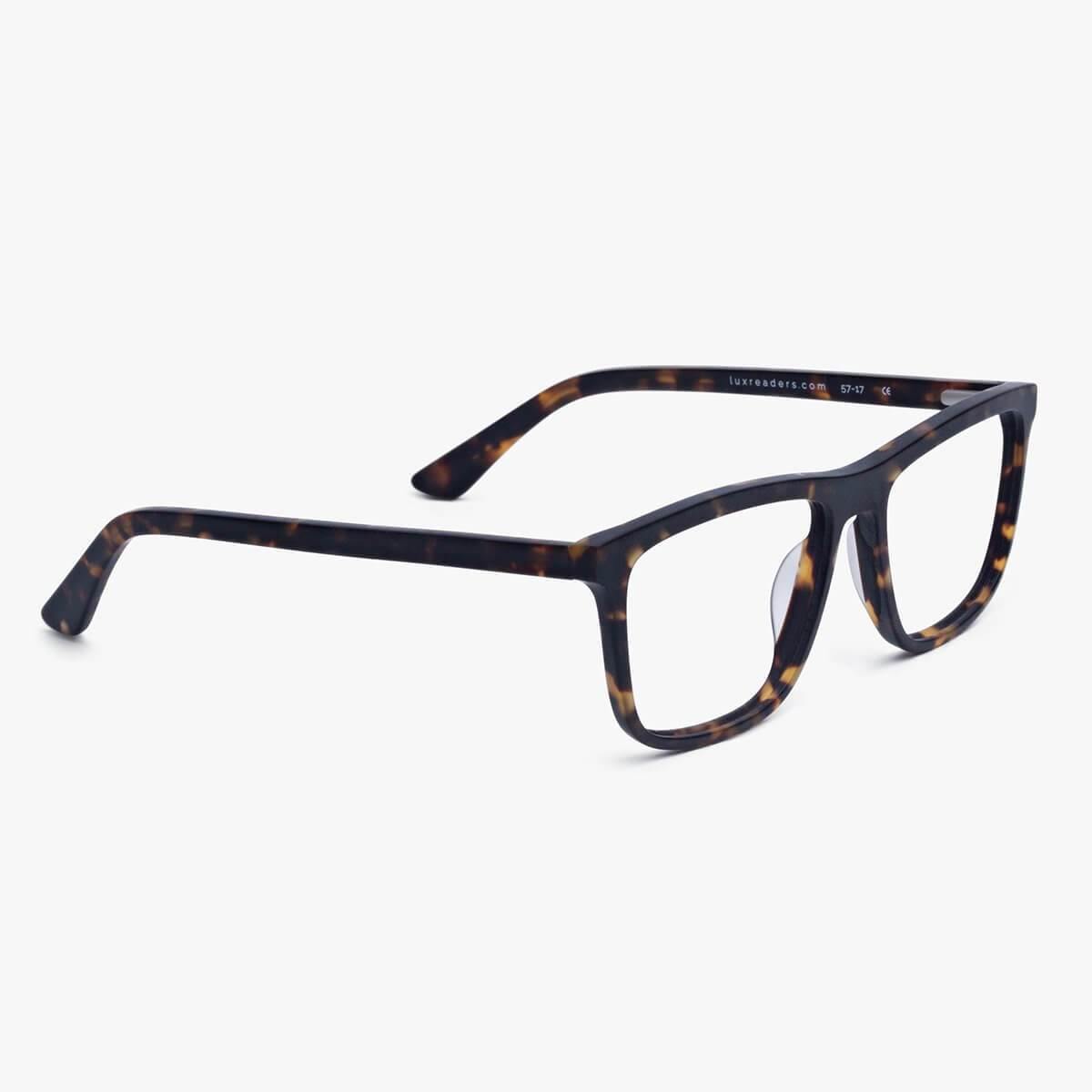 Luxreaders stylish Men's Oslo Dark Turtle Blue light glasses. Made from Acetate in a Square shape.