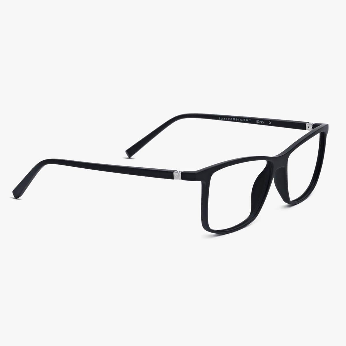 Luxreaders stylish København Black Blue light glasses. Made from Rubber in a Square shape.
