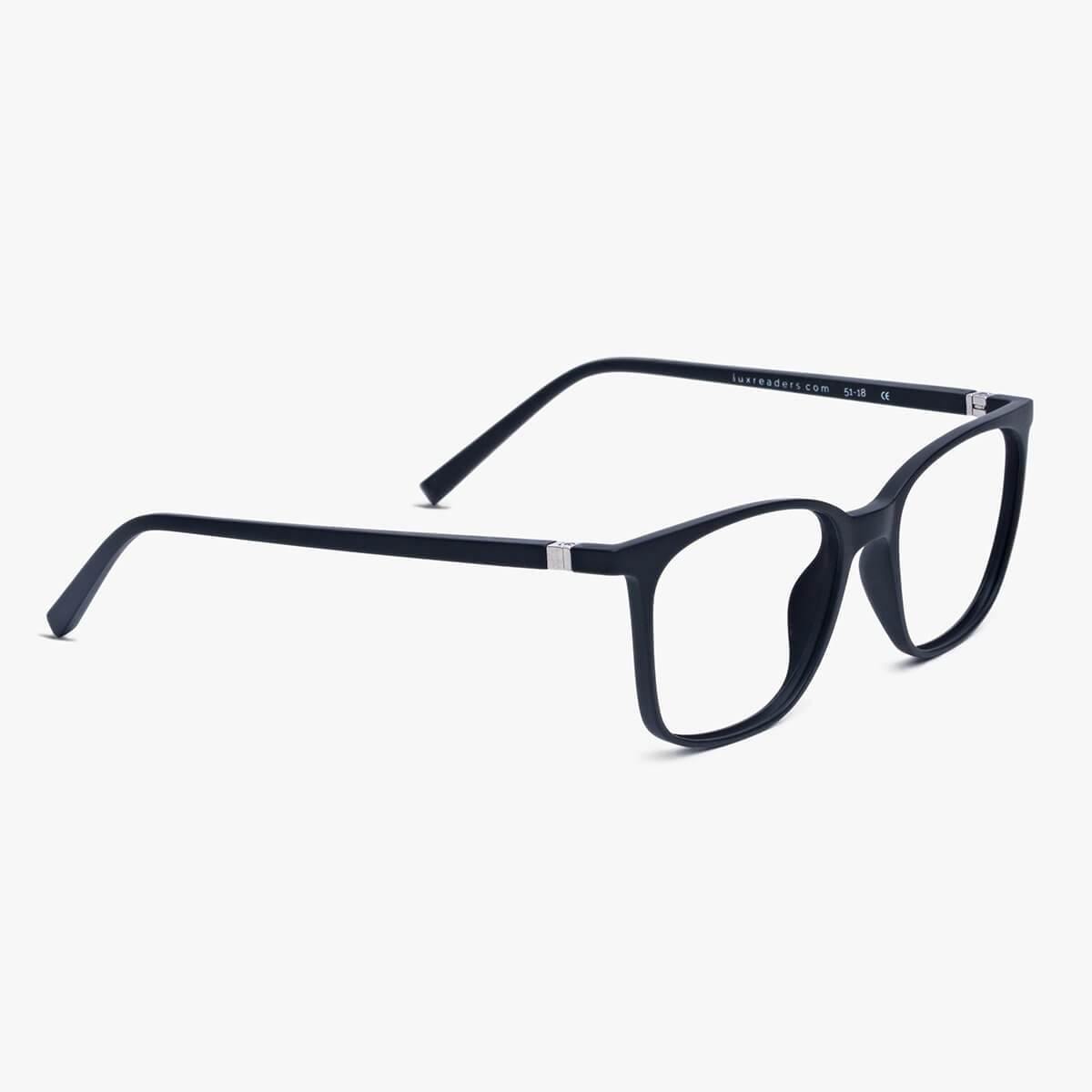 Luxreaders stylish Fyn Black Blue light glasses. Made from Rubber in a Square shape.