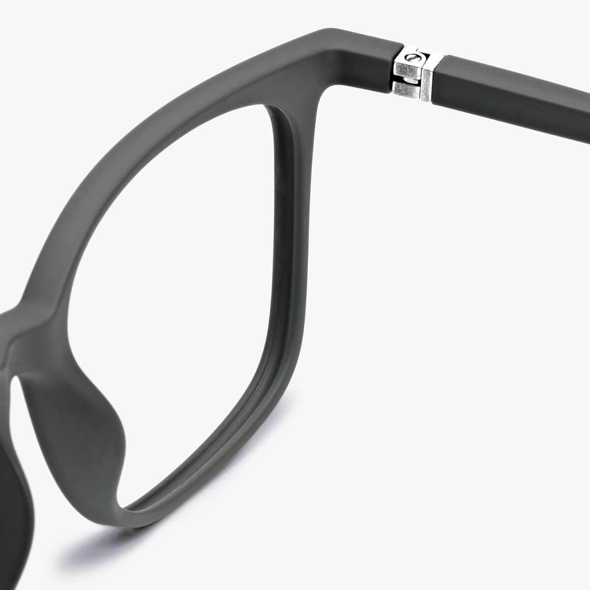 Luxreaders stylish Women's Fyn Dark Army Reading glasses. Made from Rubber in a Square shape.