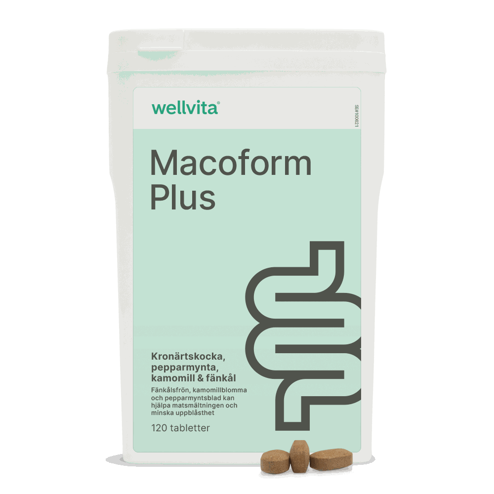 Kosttillskott Macoform Plus, 120 tabletter, mot uppblåsthet med fänkål, kamomill, pepparmynta.