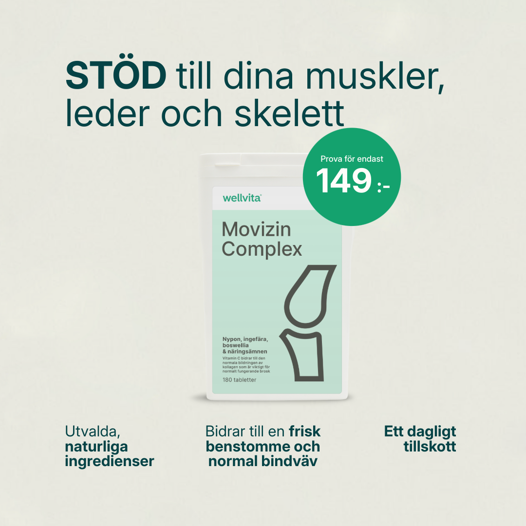 Movizin Complex kosttillskott, 180 tabletter för leder och muskler, med D-vitamin, C-vitamin, ingefära, boswellia och nypon.