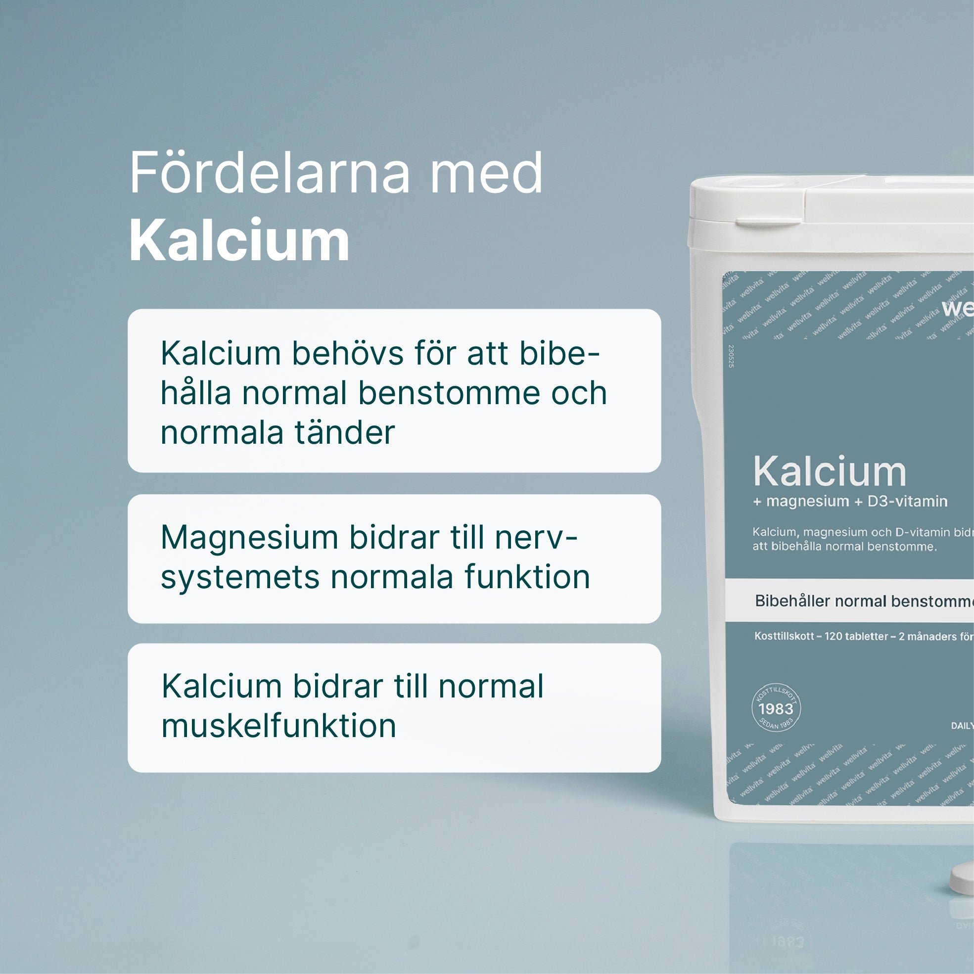 wellvita kalcium tillskott med magnesium och D3-vitamin för normal benstomme och muskelfunktion, 120 tabletter