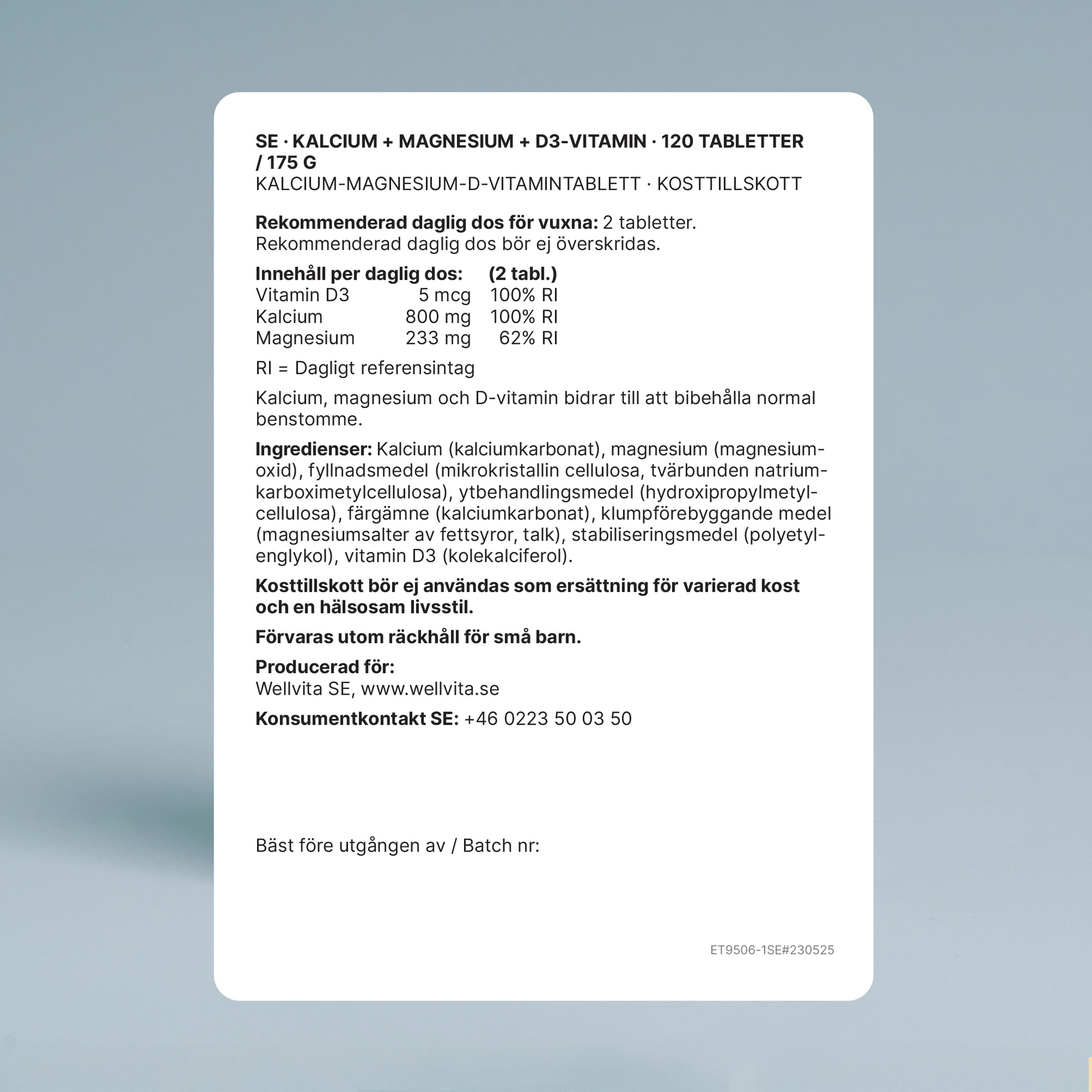 wellvita kalcium tillskott med magnesium och D3-vitamin för normal benstomme och muskelfunktion, 120 tabletter