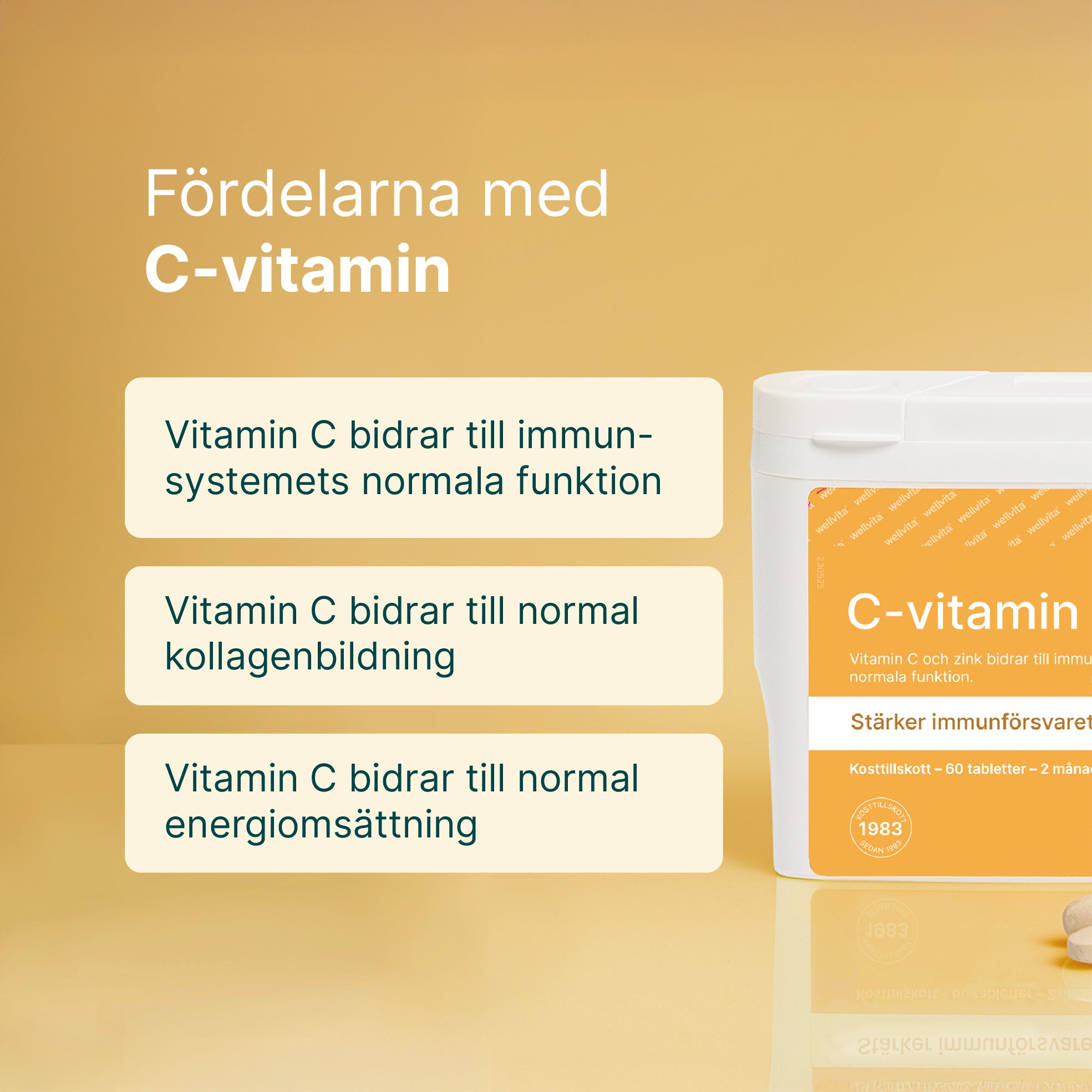 Wellvita C-vitamin tabletter för immunförsvar och dagligt tillskott