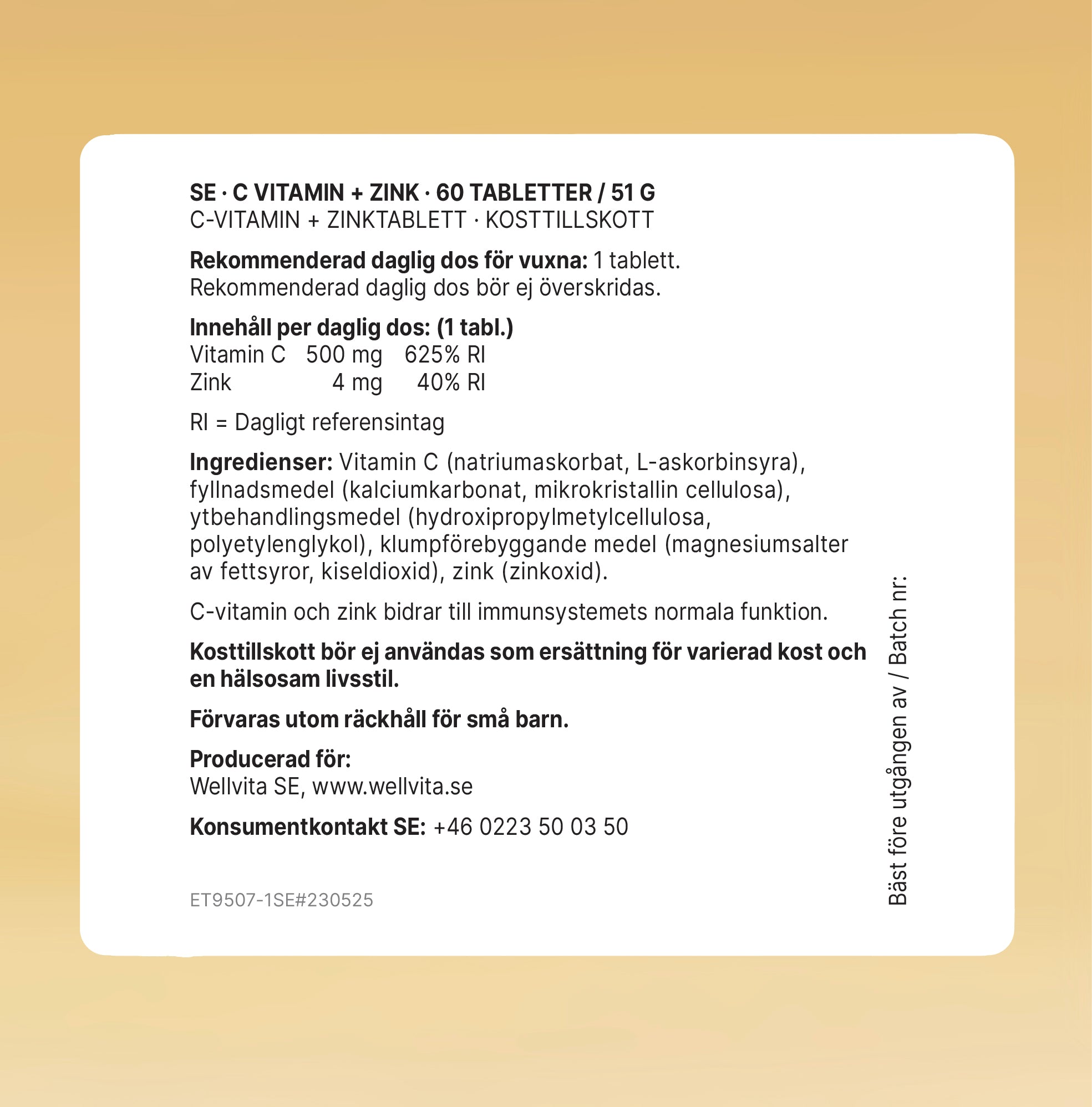 Wellvita C-vitamin tabletter för immunförsvar och dagligt tillskott