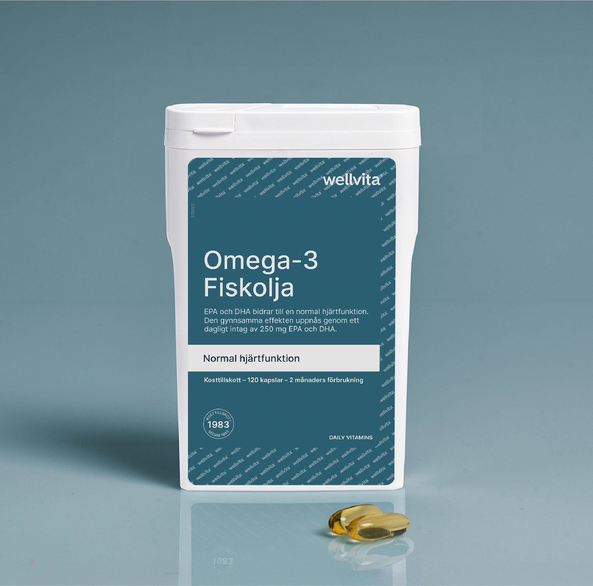Wellvita Omega-3 fiskolja med EPA och DHA för normal hjärtfunktion, 120 kapslar kosttillskott