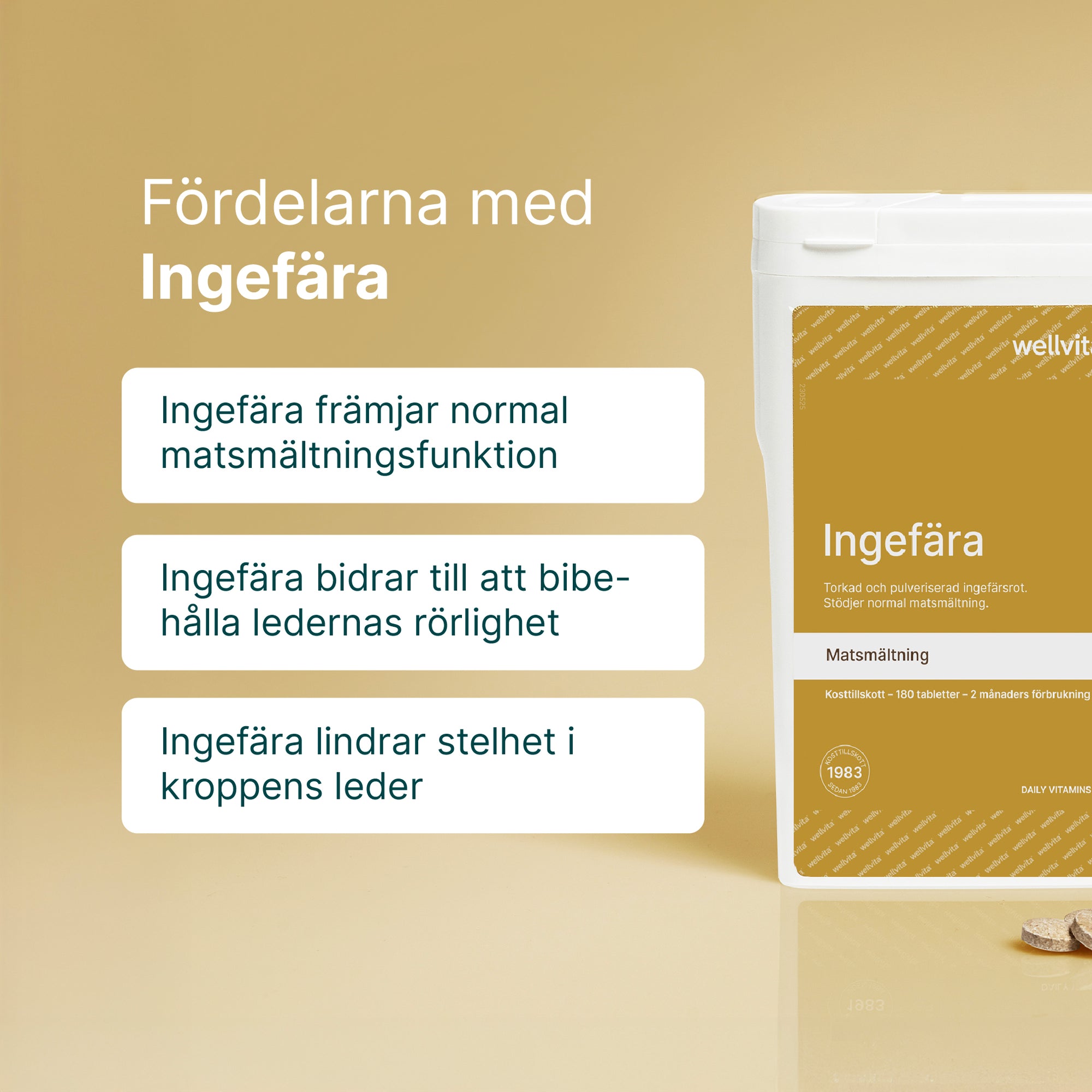 Ingefära kosttillskott med torkad och pulveriserad ingefärsrot som stödjer matsmältning och ledhälsa