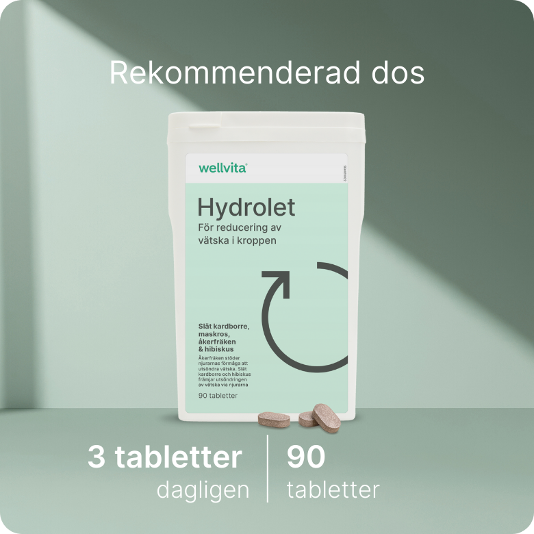 Kosttillskott Hydrolet, 90 tabletter, stödjer njurarnas vätskeförmåga med åkerfräken, maskros och hibiskus.