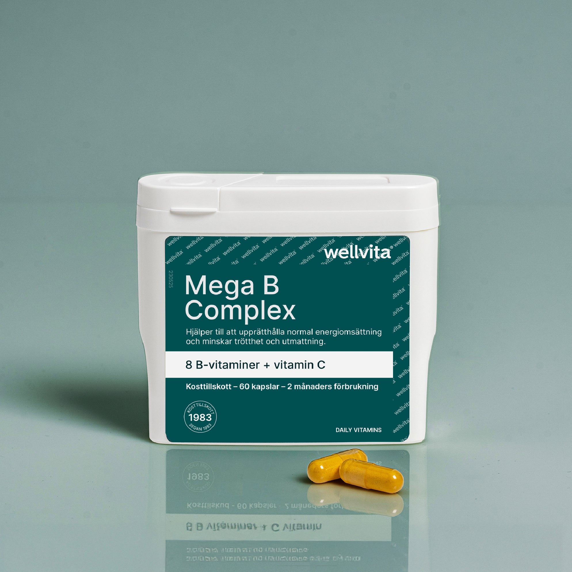 Mega B Complex kosttillskott med 8 B-vitaminer och vitamin C för energi, nervsystem och immunförsvar