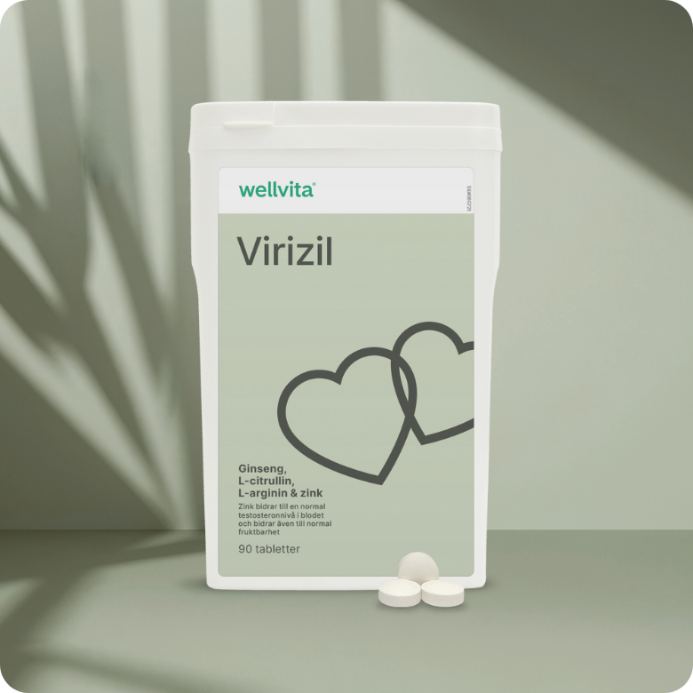 Virizil kosttillskott för män, 90 tabletter med ginseng, L-citrullin, L-arginin och zink, främjar energi och vitalitet.