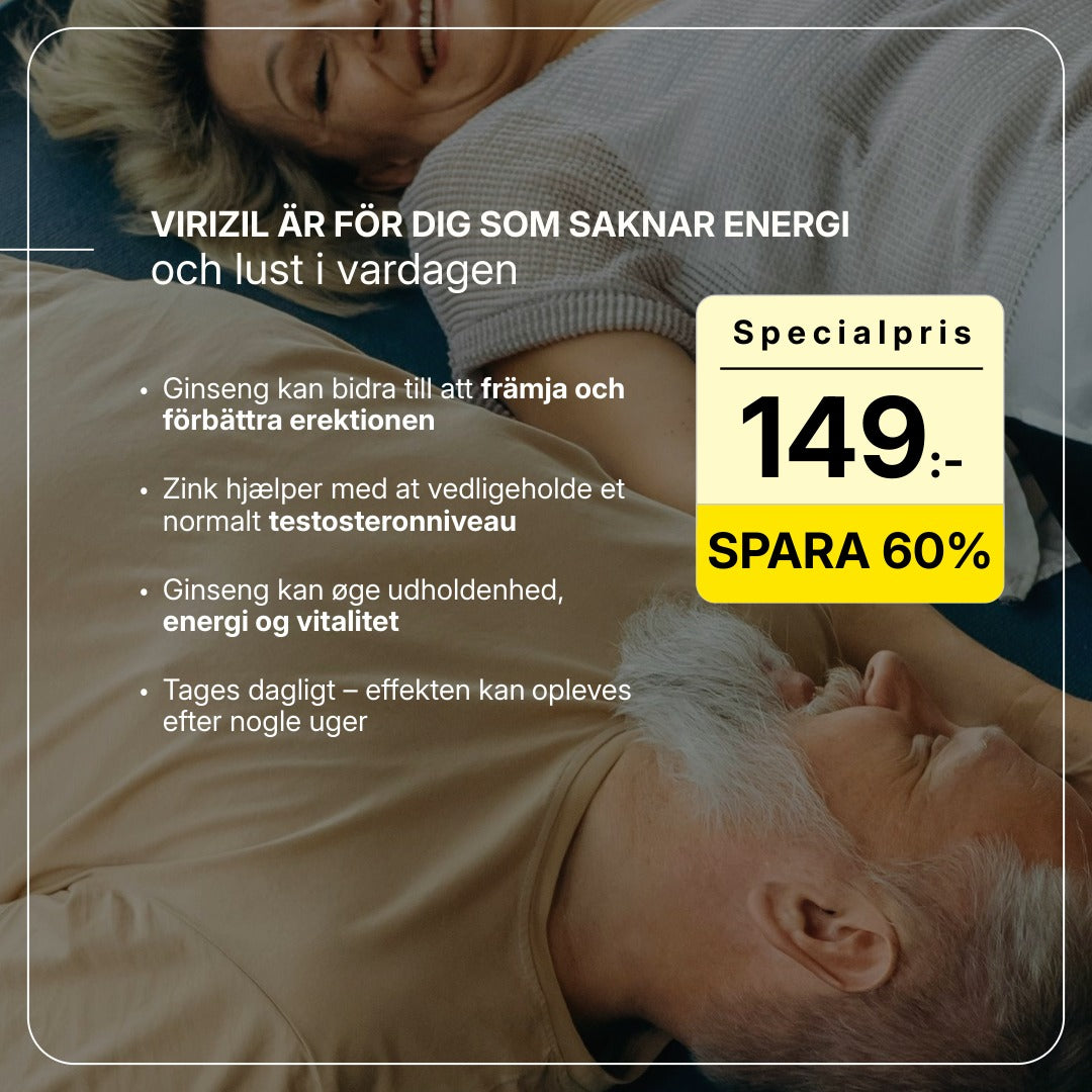 Virizil kosttillskott för män, 90 tabletter med ginseng, L-citrullin, L-arginin och zink, främjar energi och vitalitet.