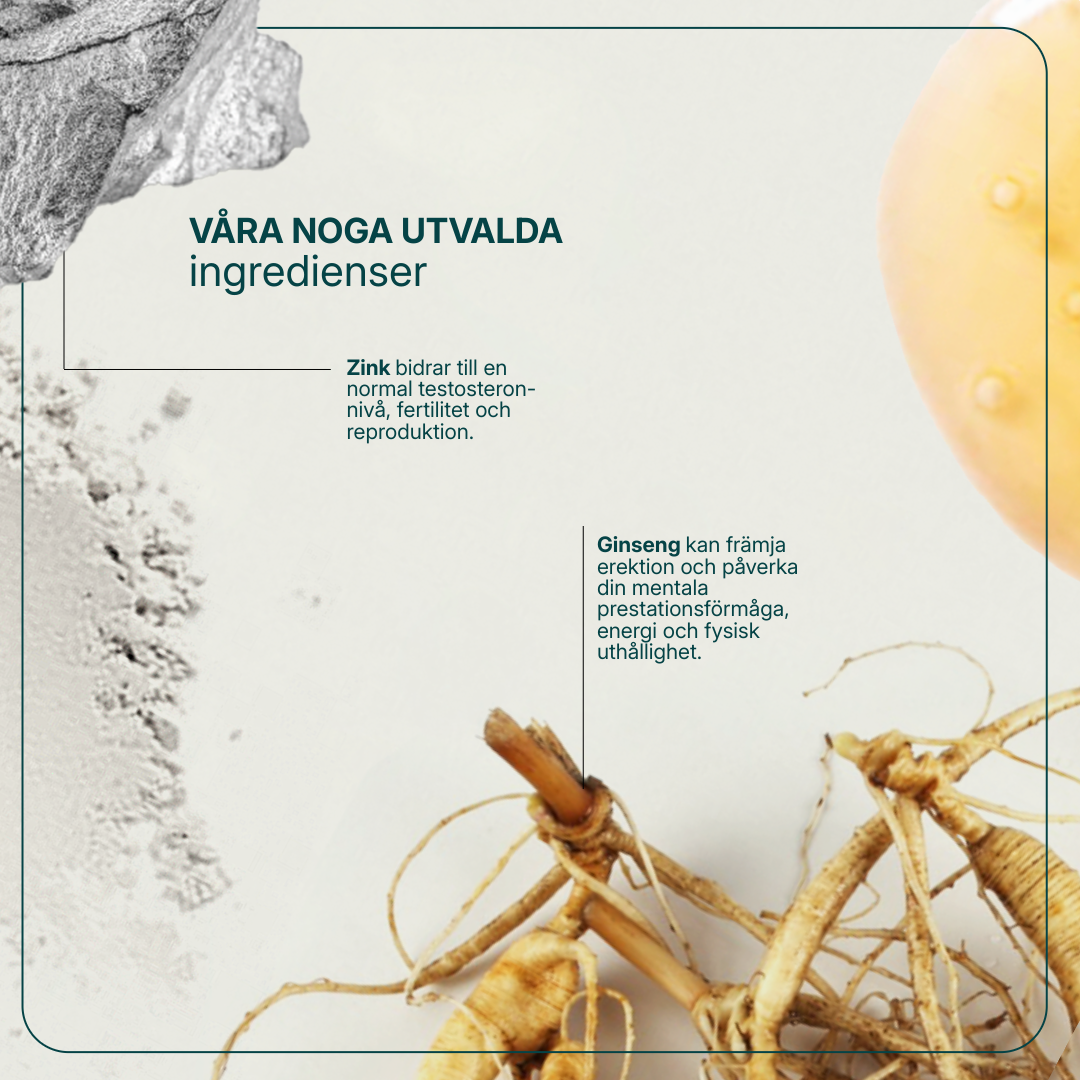 Virizil kosttillskott för män, 90 tabletter med ginseng, L-citrullin, L-arginin och zink, främjar energi och vitalitet.